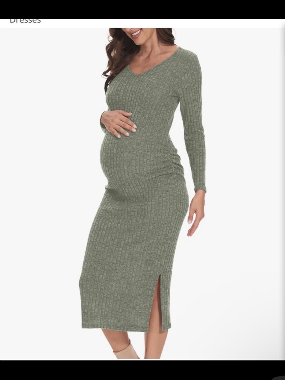 Amazon Ribbed Maternity Midi Dress in Sage Green